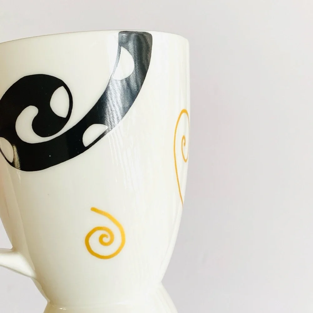 Great Shakes Fine Bone China Cat Mug Whimsical Black Cat Tea Mug Art Deco Style